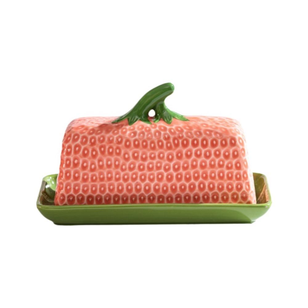 

Ceramic Cheese Box Strawberry Shape Butter Dish Butter Box Airtight Container Household Use Style 2