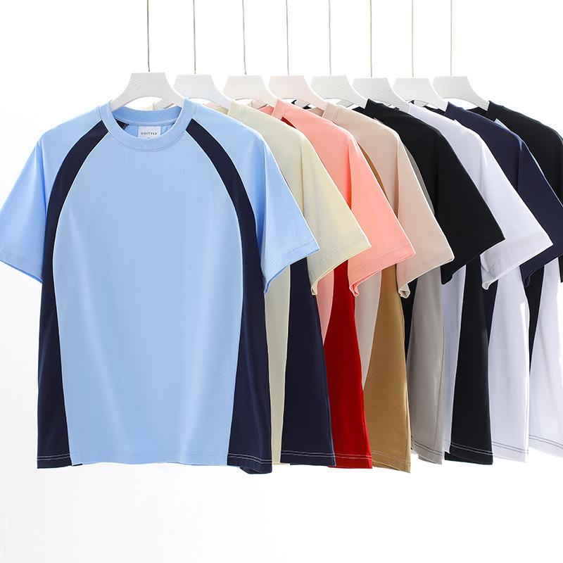 250g Heavyweight Combed Cotton Short Sleeve Color Block Round Neck T-shirt for Men & Women