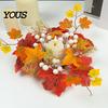 Berry And Pumpkin Candle Decor Fall Rings Wreaths, Artificial Maple Leaf Ring for Pillar Sunflower Holder, Thanksgiving Halloween Home Party