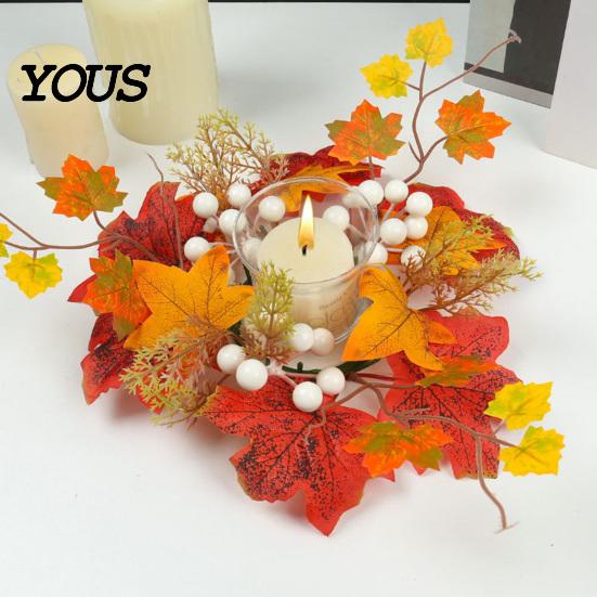 Berry And Pumpkin Candle Decor Fall Rings Wreaths, Artificial Maple Leaf Ring for Pillar Sunflower Holder, Thanksgiving Halloween Home Party