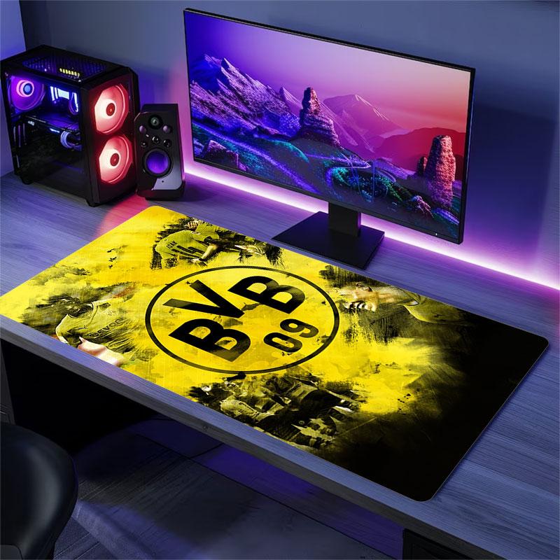 Podkładka pod mysz Borussia Dortmund, Duża mata na biurko do gier, Antypoślizgowa podkładka pod mysz XXL na laptopa i tablet, Mata do gry na mini PC ze zszywanymi krawędziami
