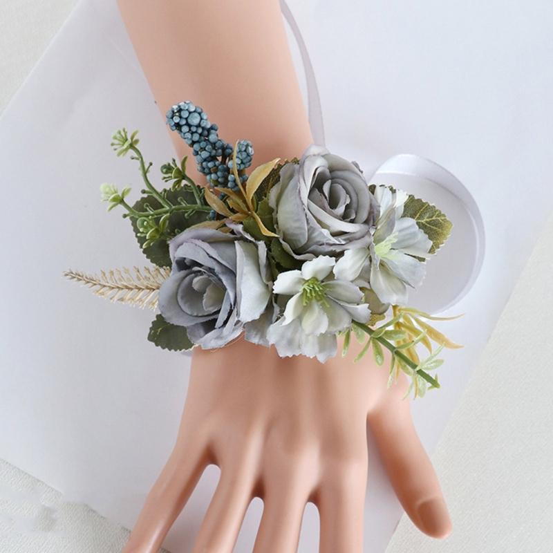 5Pcs Wedding Corsages Boutonniere Prom Boutonniere for Wedding Ceremony Anniversary, Rose Corsages for Bride and Groom,