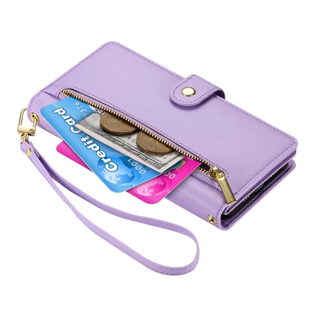 Zipper Leather Crossbody Phone Case for iPhone 17 Air 16 15 14 13 12 11 Pro Max 16e XS XR 8 7 Plus SE Card Solt Wallet Cover