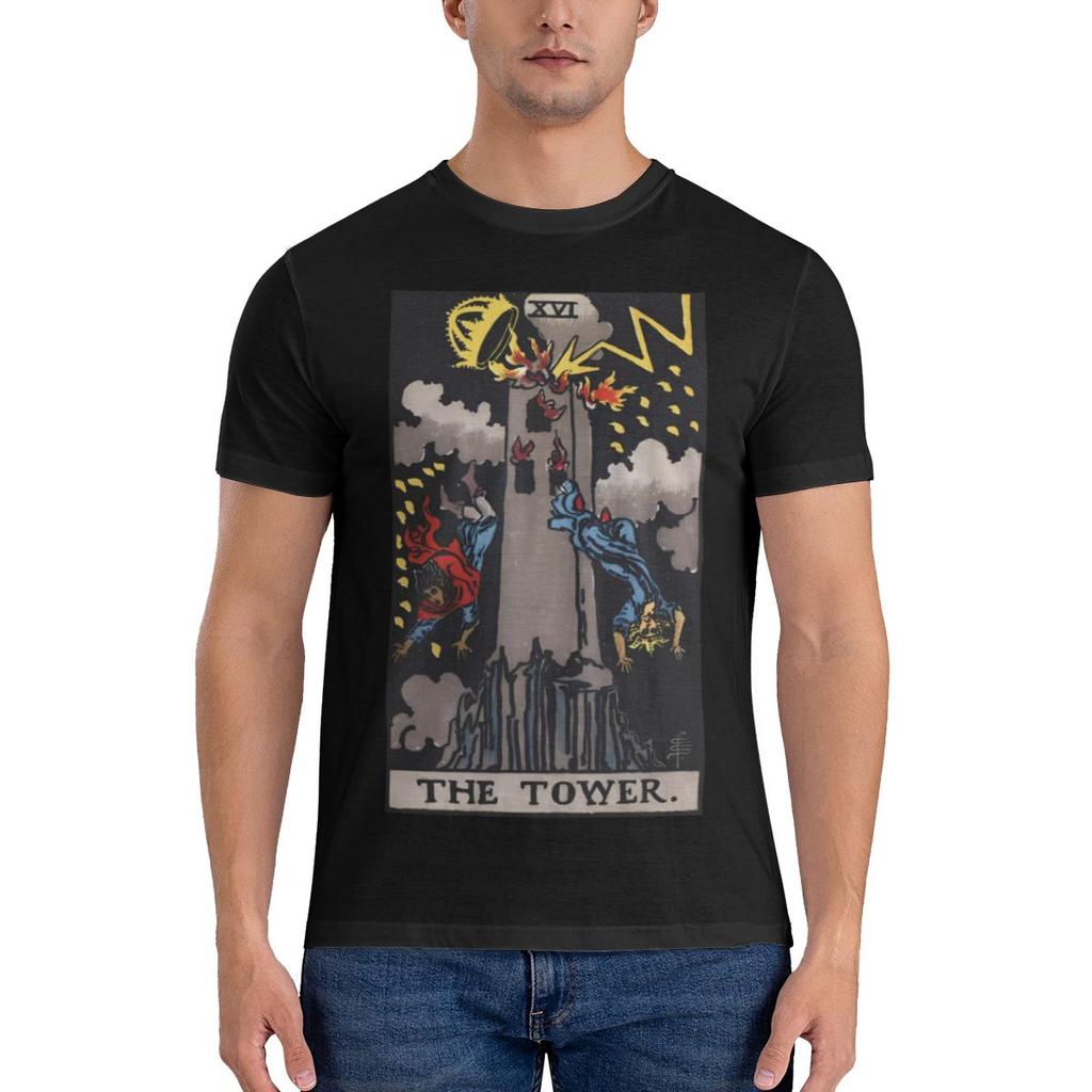 Xvi The Tower Tarot Card Wrinkleresistant Tshirt Korean Style Lazy Classic Colors Tee