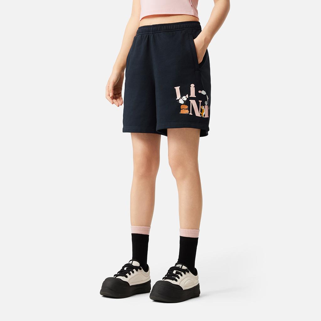 Li Ning Sports Lifestyle Series Breathable Versatile Mid-Rise Casual Shorts Women Shorts Outer-Space-Blue AKSV306-2