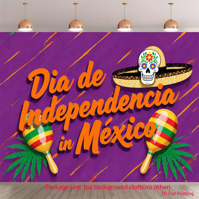 2D Sugar Skull and Maraca Backdrop for Mexico Independence Celebration