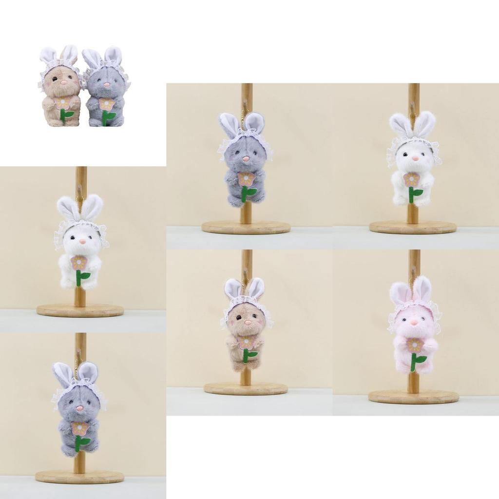 Adorable Plush Bunny Keychain Cute Flower Holding Rabbit Doll Bag Charm Toy 17cm