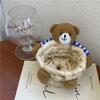 Cute Cartoon Bear Storage Basket Straw Storage Basket for Desktop Office Bedroom