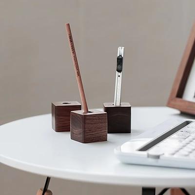 1pc Nordic Walnut Decoration Wall Solid Wood Pen Holder Living Room Study Desk Creative Log Storage Pen Holder
