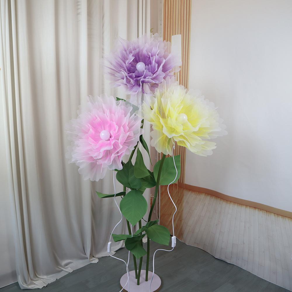 Man-made Large Yarn Flower Set with Lamp Living Room Floor Placement Garden Decoration Outdoor High Quality Artificial Flowers