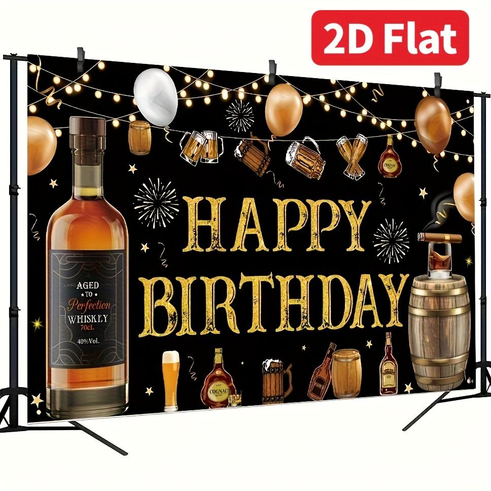 Bannière plate 2D, 1 pièce de décoration de fond pour une fête d'anniversaire whisky, bannière d'anniversaire homme rétro noir et or DJH