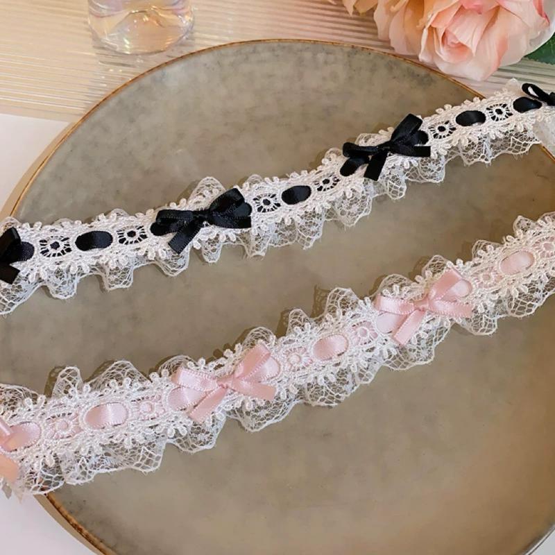 Cute Bowknot Lace Necklace Love Heart Pendant Cloth Lace Chain Choker Female Fashion Lolita Cosplay Jewelry Accessories