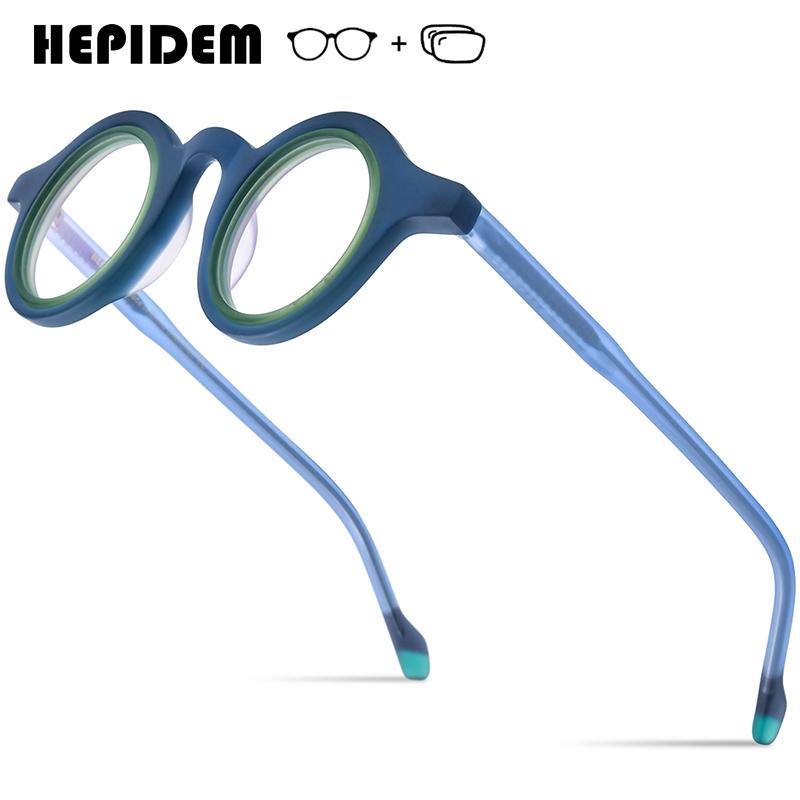 HEPIDEM Progressive Prescription Glasses Anti-Blue Photochromic Myopia Optical Lenses Eyewear Women Acetate Round Eyeglasses 267