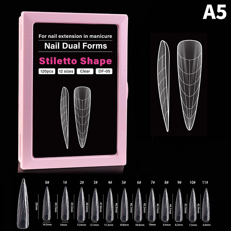 Dual Form Coffin Nail Tips 120pcs  Extension Reusable Mold For Quick and Easy Professional Manicure At Home