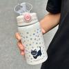 500ml ladies' cute cat pattern insulated cup 316 stainless steel insulated cup  stainless steel water bottle with straw