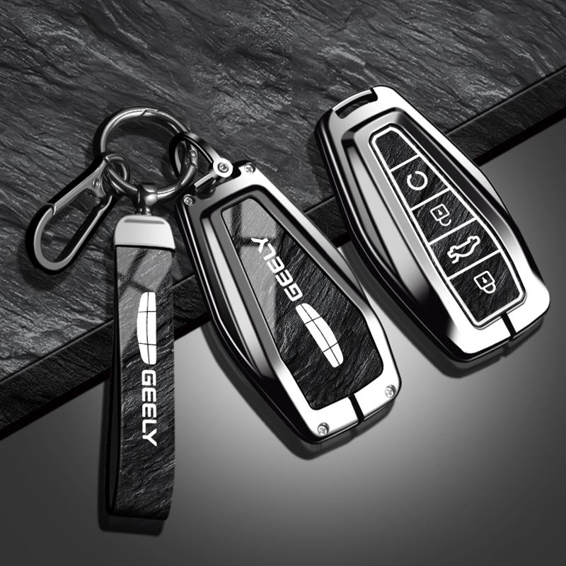 Geely Okavango Coolray Atlas Monjaro Tugella Emgrand Gt S Proton X50 X70 X6 X7 Ex7 Gc Keychain Zinc Alloy Leather Car Key Case