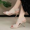 2025 Summer New Peep Toe Women's Open Toe Sandals Party Thin Heels Buckle Strap Shoes Elegant Solid Plus Size Sandals