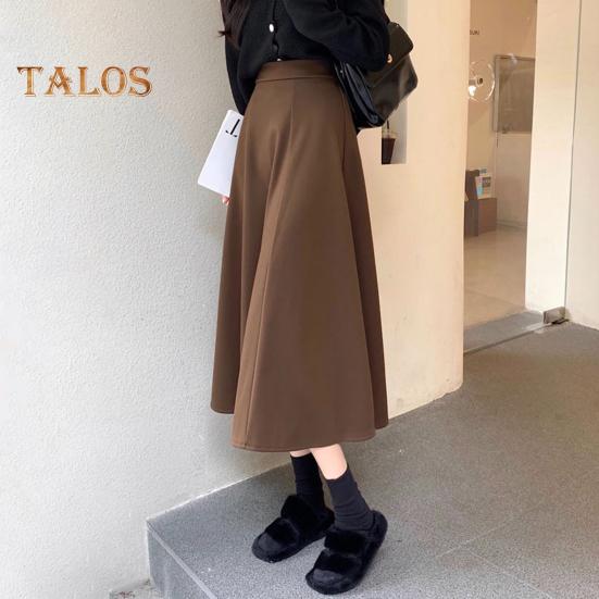 Women Midi Skirt High Waist A-Line Skater Skirt Solid Color Large Hem Commuting Style Office Lady Skirt Workwear