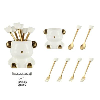 ZISIZ Ceramic Bear Fruit Fork Holder Set