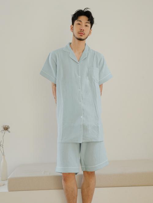 [Paran] Couple Summer Solid Crepe Cotton Short-Sleeve Pajama Set [Shipped from Korea] 100% Authentic