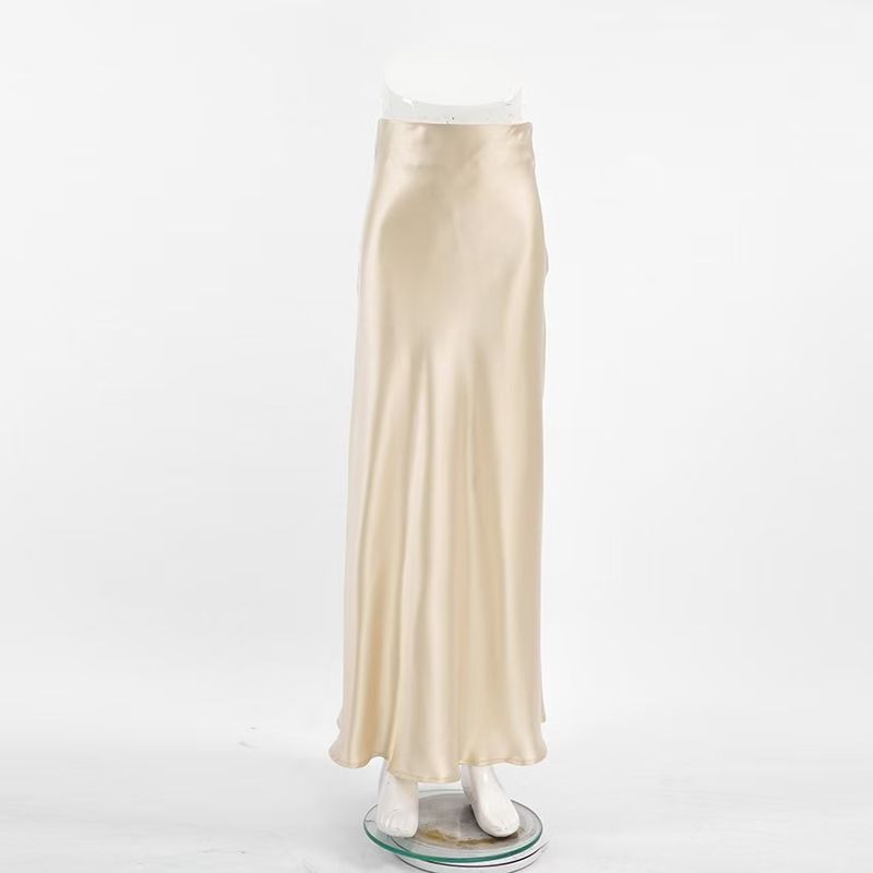 

Fashion New Arrival Fashion Satin High Waist Skirt A- line Long Skirt Satin High Waisted Skirt Khaki S