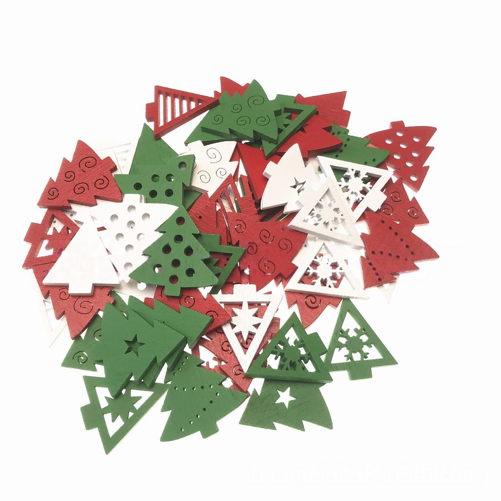 50PCS Snowflake Decorations Wood Slices Ornaments Christmas Cutouts Buttons Tags for Xmas Tree Hanging Painting DIY Crafts