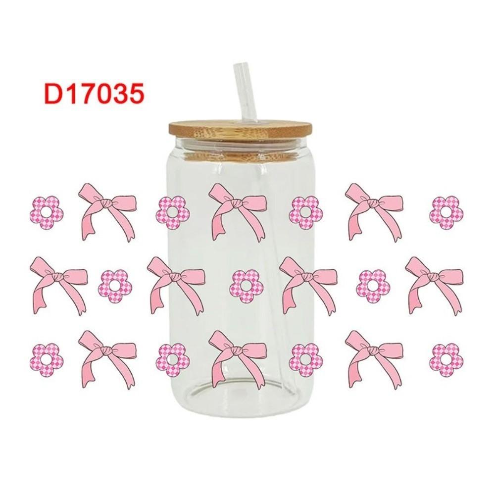 Clear Libbey Glasses Wraps Bow Theme Cup Decals Creative Pink Bow Decals  For 16Oz Glass Cup