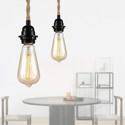 Vintage Pendant Lights 4.5m Hemp Rope Suspension Lamp E26 E27 Socket Hanging Light with Switch for Indoor Lighting