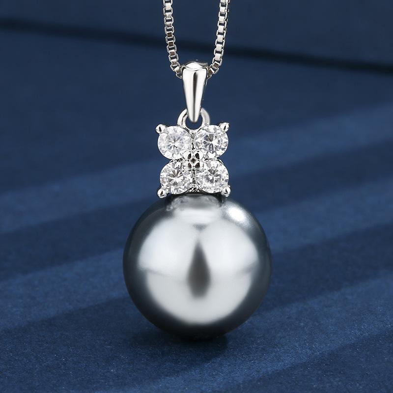 Autumn And Winter Jewelry Copper Bottom Gold-Plated Inlaid Gray Pearl Simple Daily Set 14-12Mm