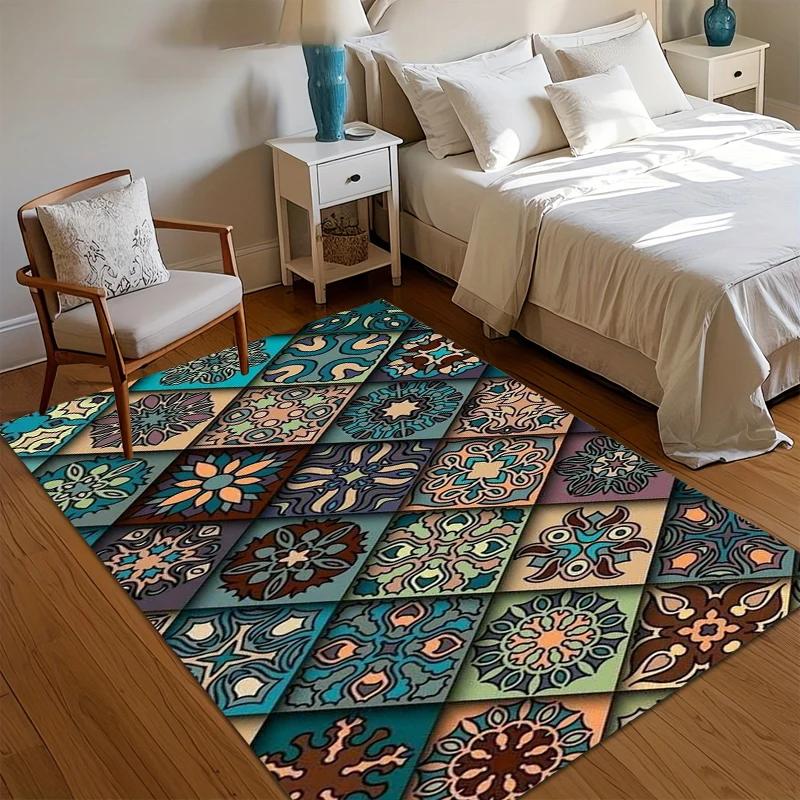 Vintage Floral Pattern Rug Bohemian Non-slip & Washable for Living Room Bedroom Sofa Bathroom Retro Ethnic Carpert Light Luxury 40cm x 60cm