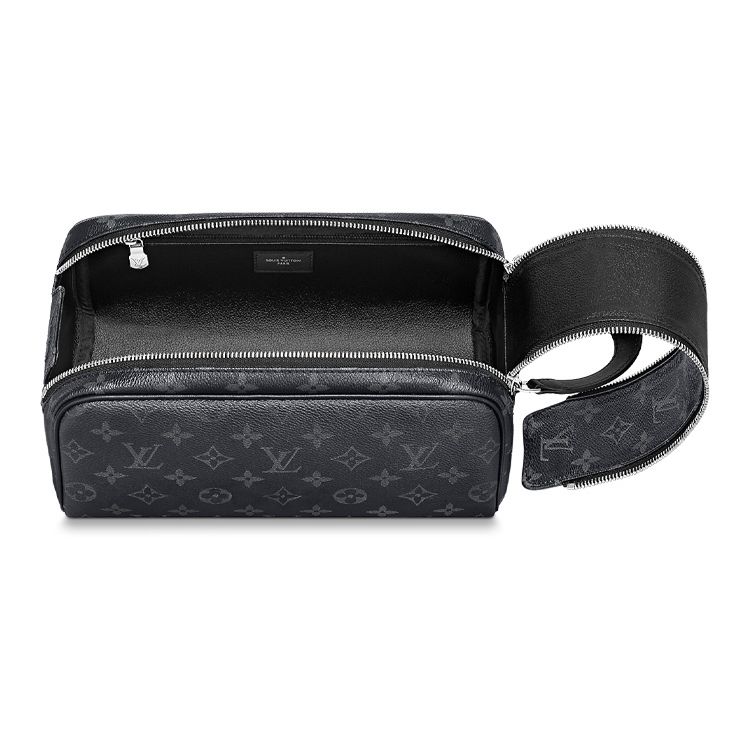 Louis Vuitton Dopp Kit Monogram Coated Canvas And Washable Fabric Toiletry Bag Men Toiletry Bag Black M46354