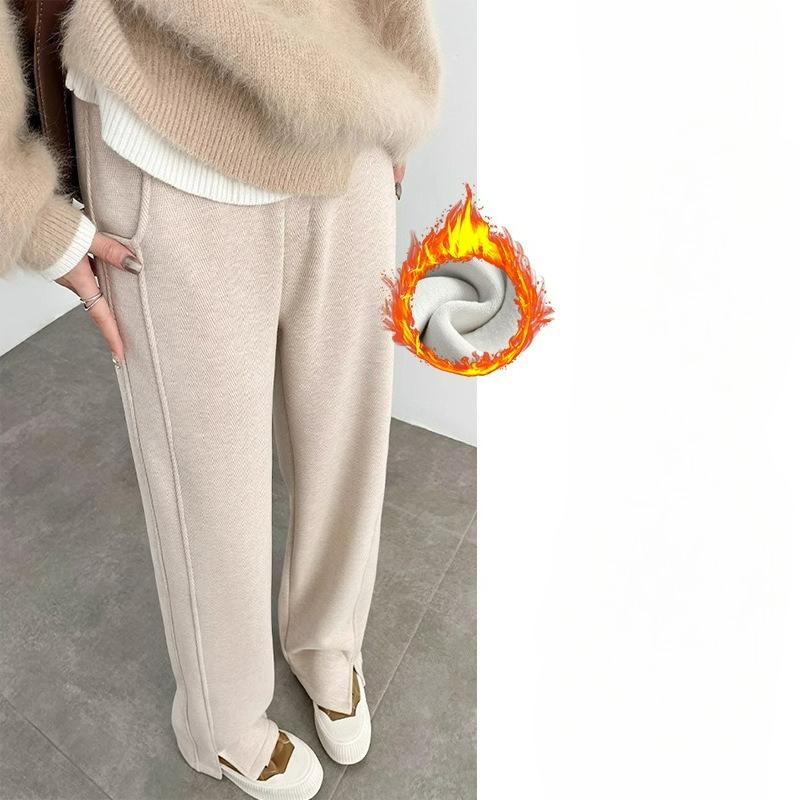 Cashmere Wide-leg Pants Women's Plus Velvet Pants Winter Autumn and Winter Small Thickened Narrow Straight Women's Pants