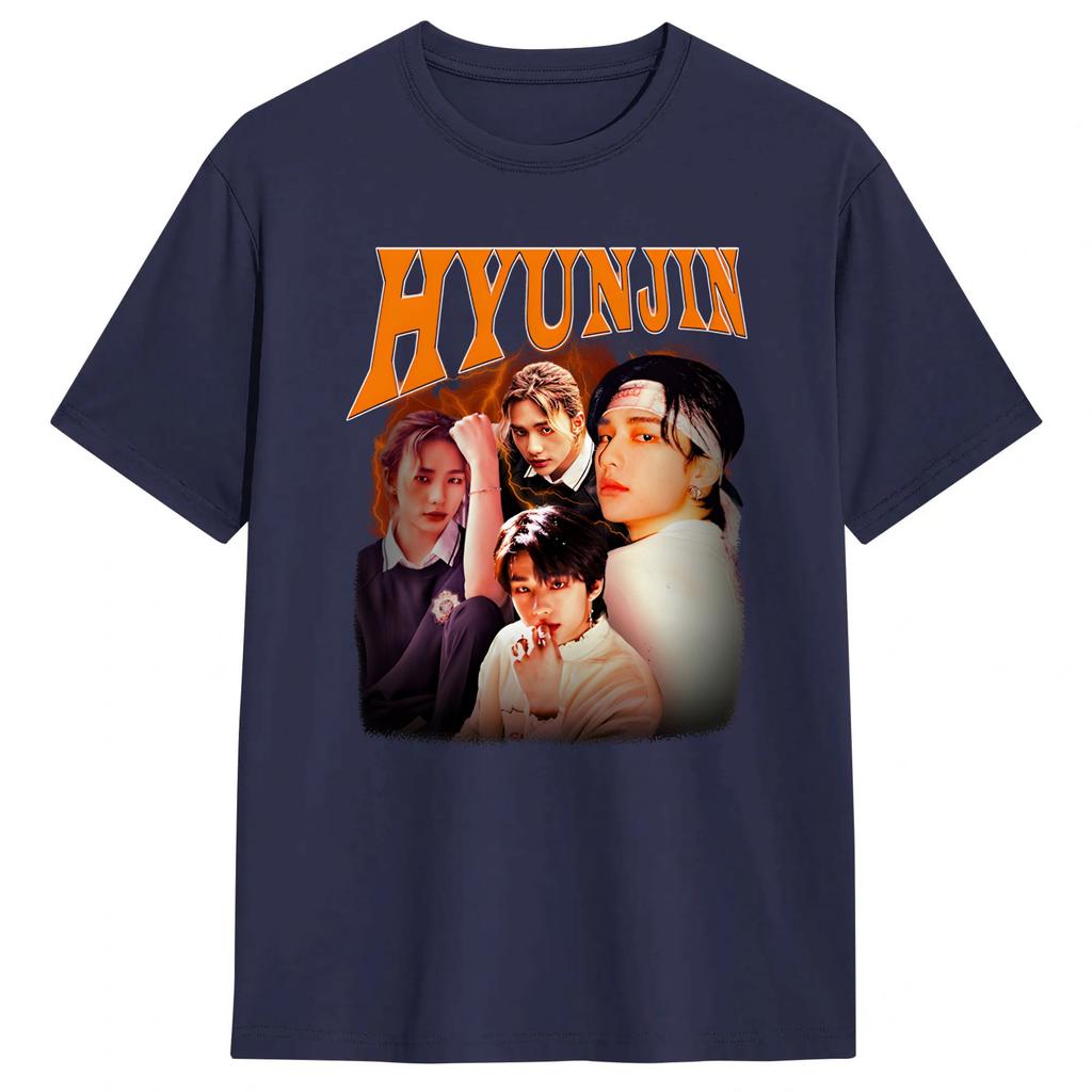 Men Hyunjin T Shirts 100 Cotton Tops Hipster Short Sleeve Round Collar Tees Printed Tshirt