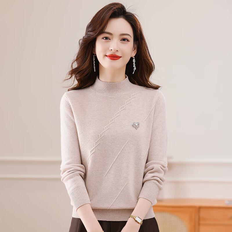 

Fengxun Women s 100% Wool Semi-High Collar Base Layer Sweater M