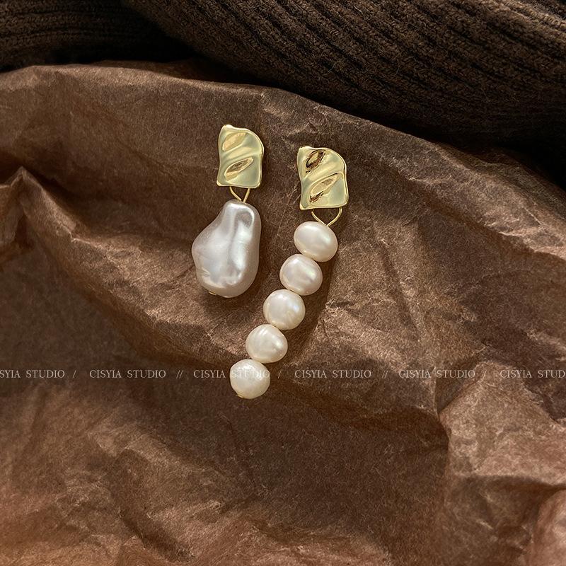 100% Натуральный Пресноводный Жемчуг 14K Позолота Асимметричные Женские Серьги-Гвоздики с Кисточками Акция Для Женщин Гипоаллергенные