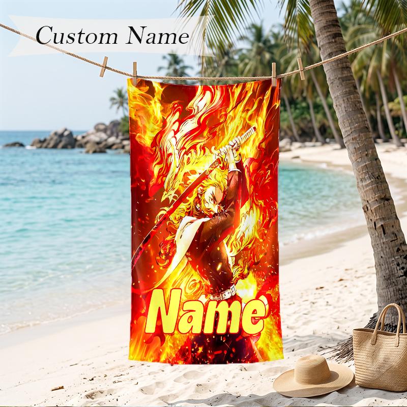 Kyojuro Custom Name Printed Beach Towel Personalized Soft Towel For Swimming Beach Travel