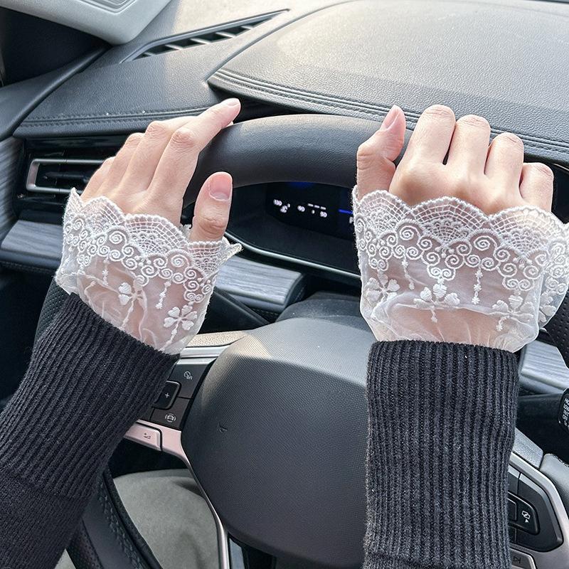 Female Girls Sweater Decorated Fake Sleeves Lace Floral Lace Detachable Sleeved Horn Cuffs Embroidery Clothing Accessories
