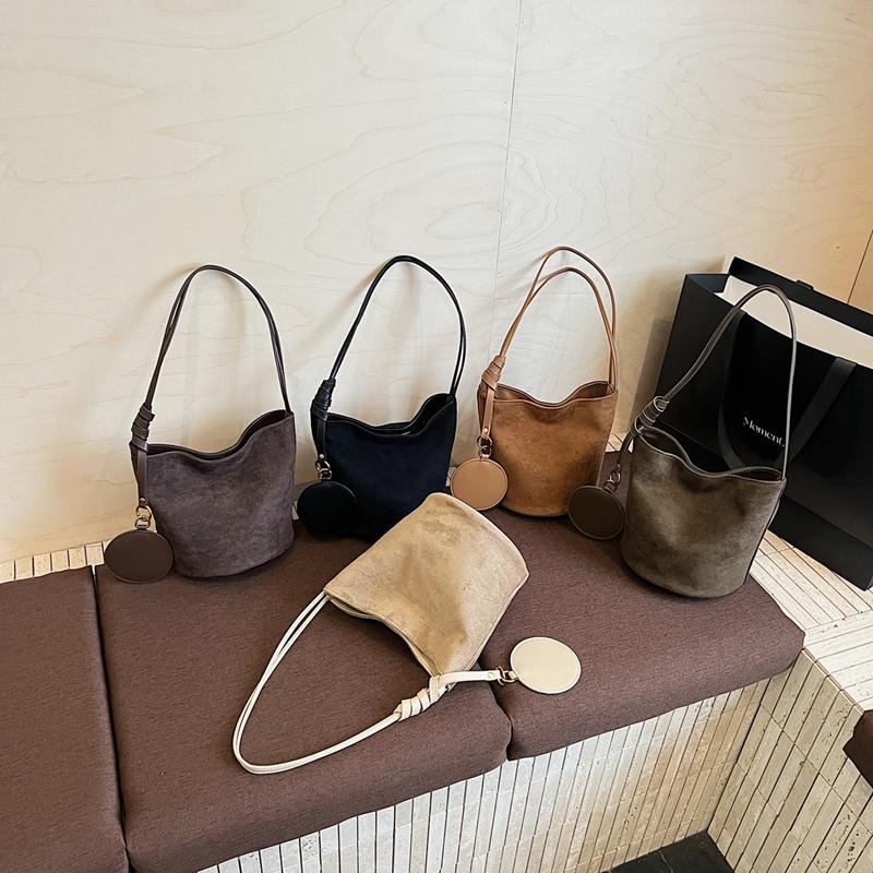 Korean niche ins suede suede surface retro bucket bag versatile shoulder messenger women tote bag