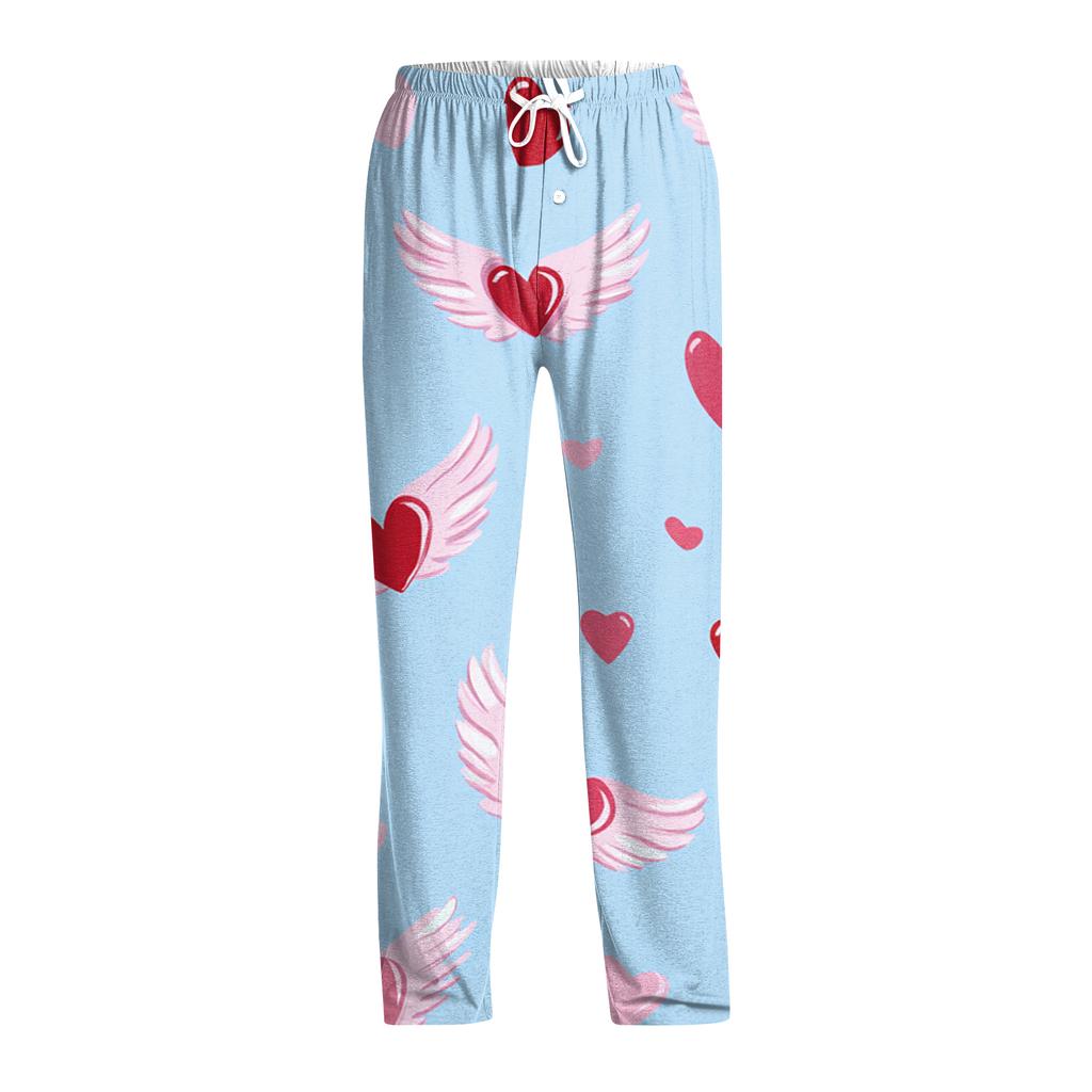 Men's Valentine's Day Printed Drawstring Long Pants Casual Pajamas