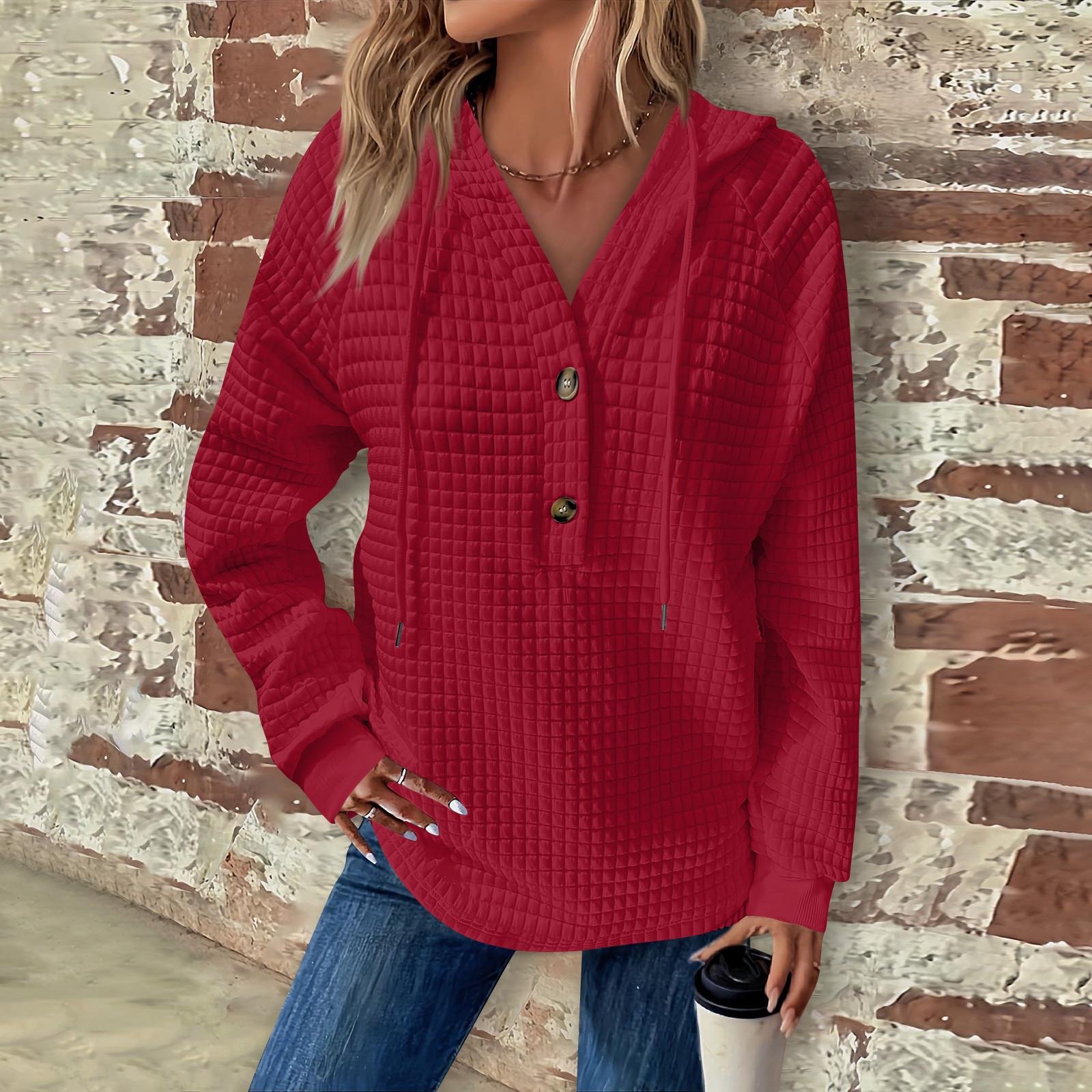 

Женская мода с длинным рукавом, завязками на шнурке, капюшоном, пуговицами, V-образным вырезом, повседневная толстовка с капюшоном L