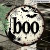 2D Flat, 1pc Retro Round Aluminum Sign, Featuring a 'Boo' Theme with Spider And Bat Designs, Ideal for Halloween Decoration In Your Home, Kitchen