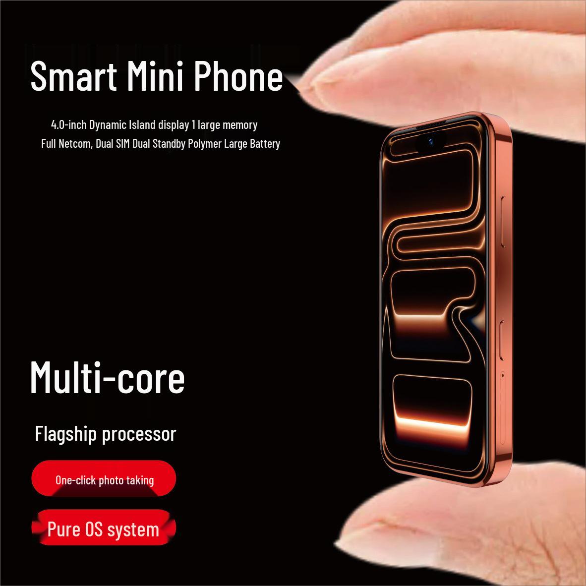 

2025 Міні Динамічний острів Телефон: Ультратонкий 4-дюймовий кишеньковий картковий телефон 12GB RAM + 128GB Storage