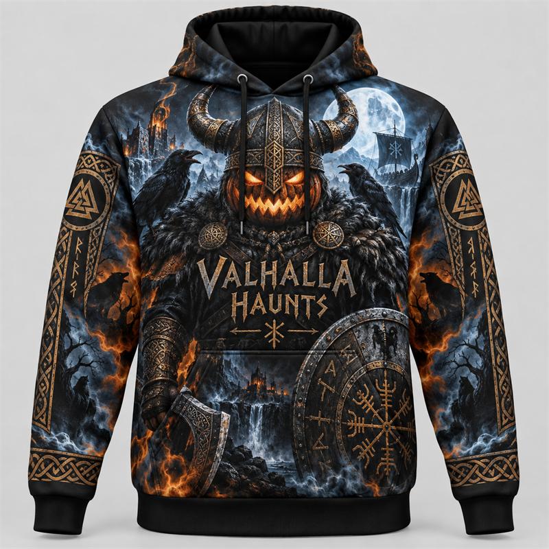 Halloween Hoodie 2026 Trendiger 3D-Druck Gothic Streetwear Übergroßer Pullover Geist Kürbis Totenkopf Hexe Horror Vintage Lässig