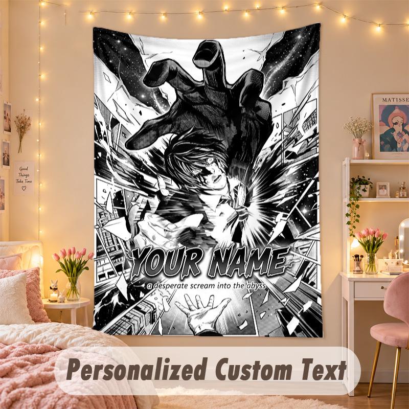 Custom Personalized Tapestry,Death Note Print Custom Name Text Wall Art Hanging for Bedroom