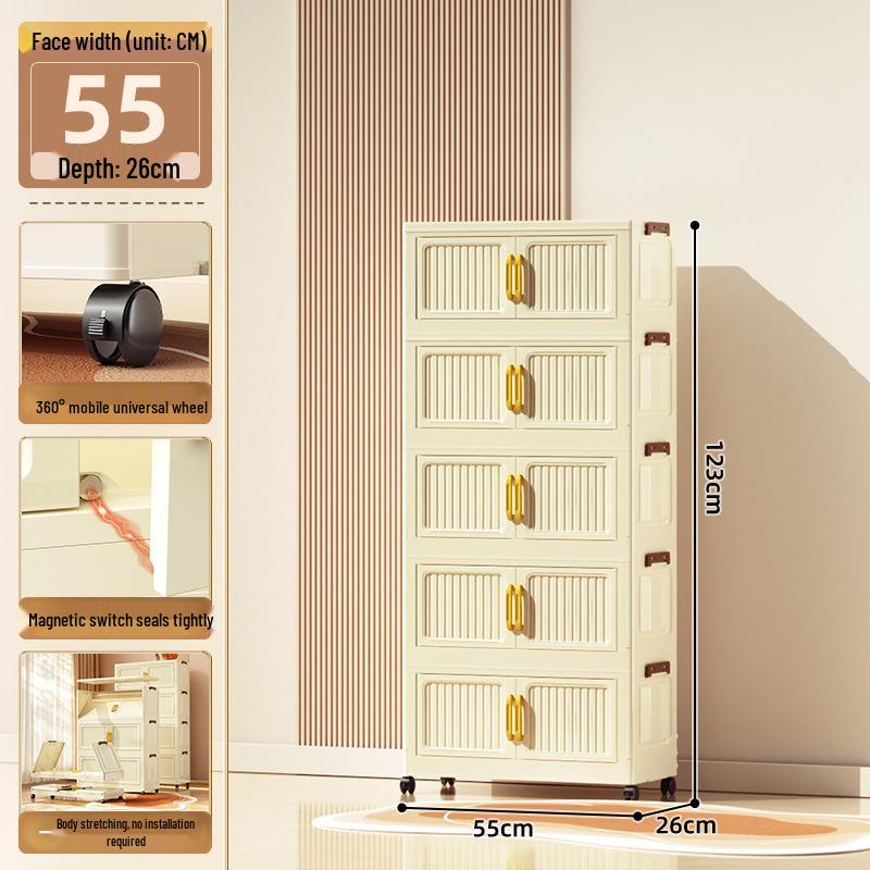 40-60cm Wide Transparent Foldable Double Door Floor Storage Cabinet with Multiple Layers