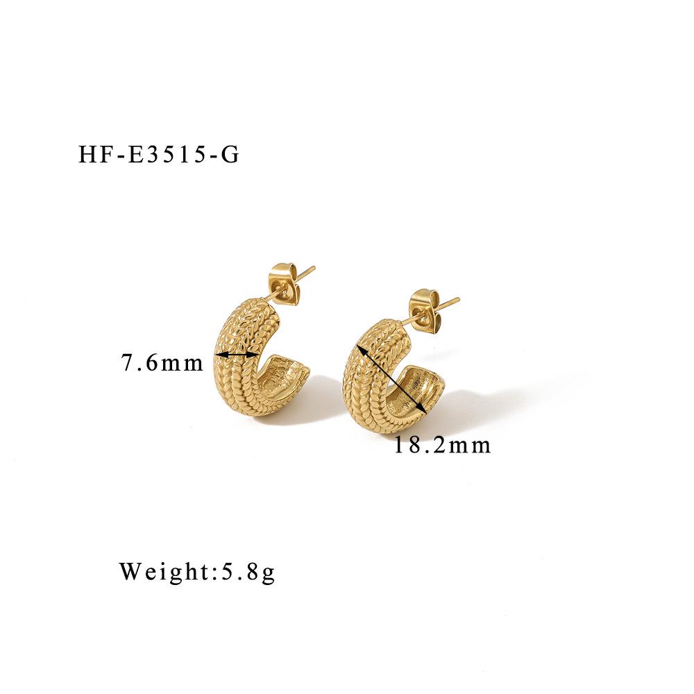 

European and American Titanium Steel Non-fading C-Shaped Twisted Rope Textured Women s Earrings