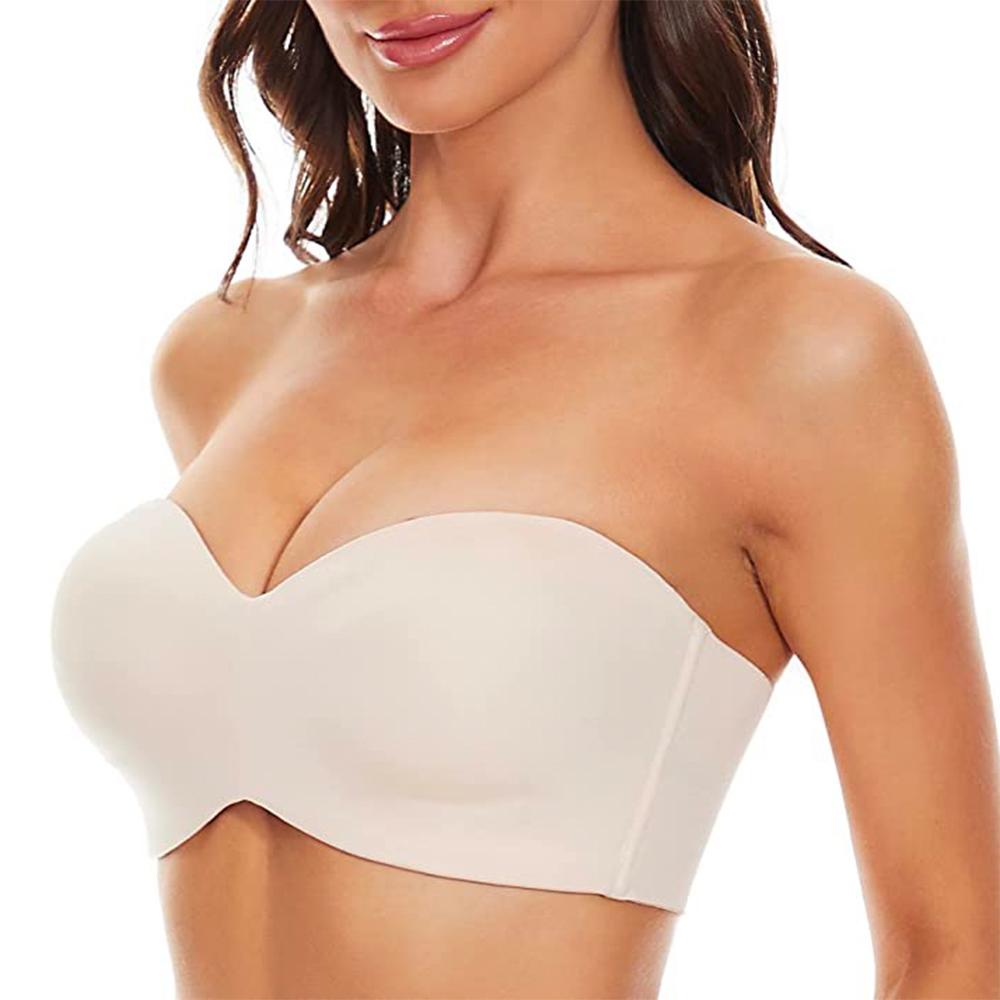 Full Support Non-Slip Convertible Bandeau Bra Strapless Push Up Plus Size Seamless Bra Underwire Convertible Smoothing Unpadded