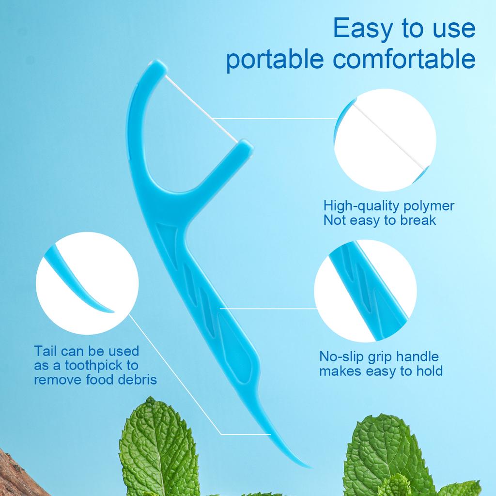 600PCS blue large mouthed mint dental floss sticks, suitable for home sizing, each bag comes with a free dental floss box
