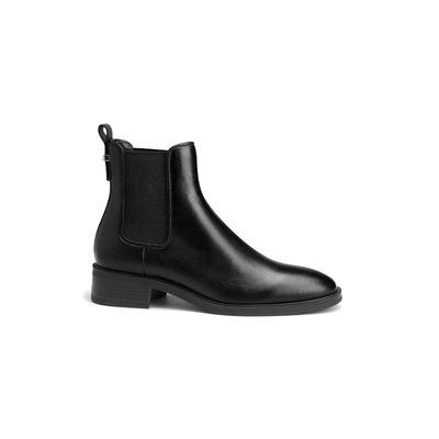Cowhide version, autumn and winter velvet round head small thick heel leather elastic boots cigarette holder Chelsea short boots women