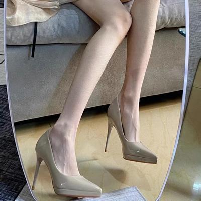 Soft Leather Nude High Heels Women's New Patent Leather Pointed Sexy Stiletto Shoes Black Professional Work Shoes